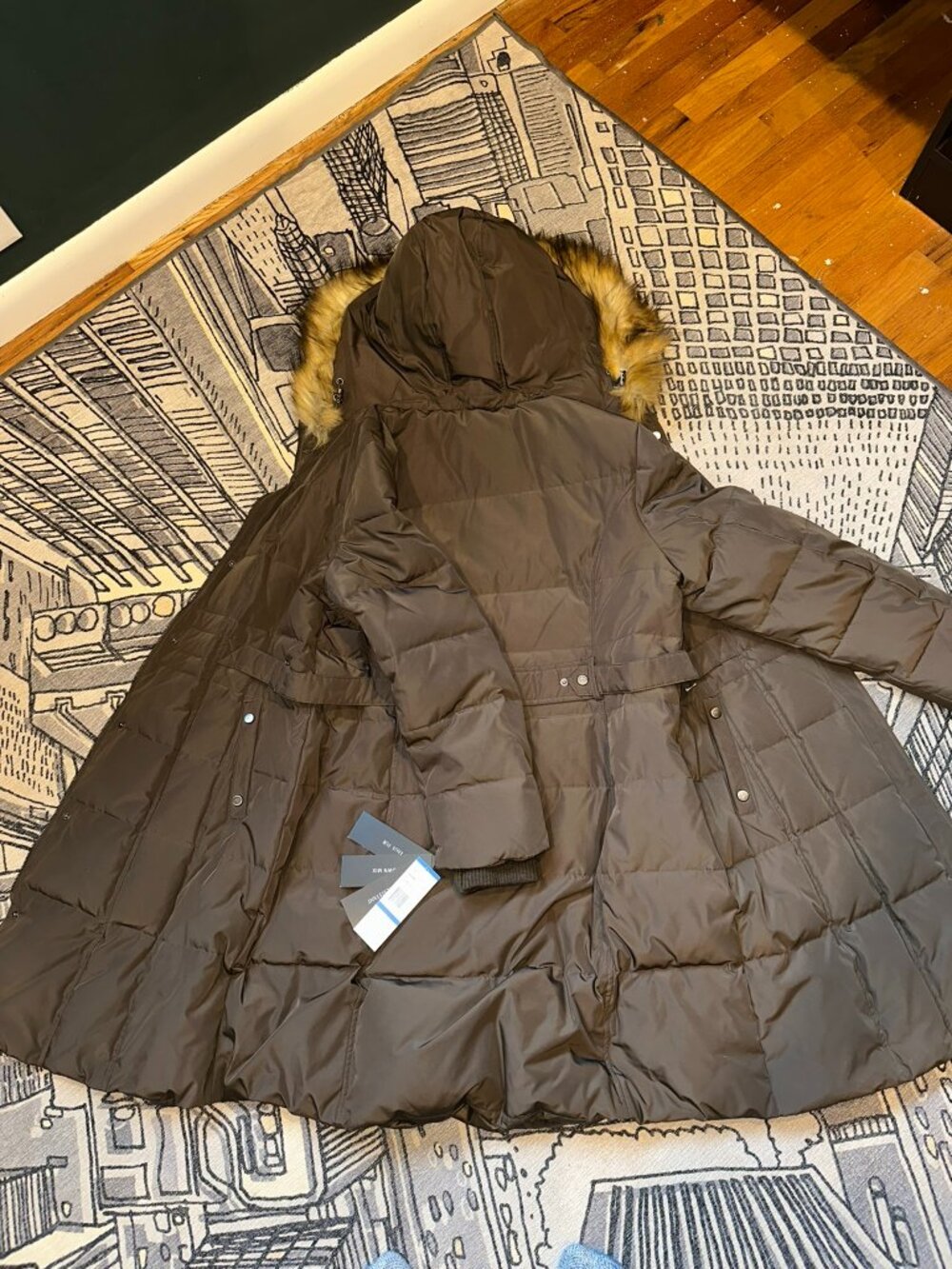 Jones New York - Women's Faux-Fur-Trim Hooded Puffer Coat - Brown - Size XL